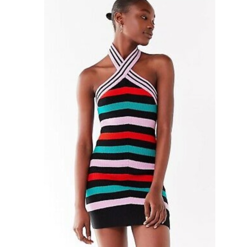 UO Hallie Halter Striped Mini Dress